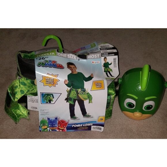 NEW Gekko PJ Masks Power Lizard Halloween Costume Toddler OS + Candy Bucket Lot - Picture 1 of 8